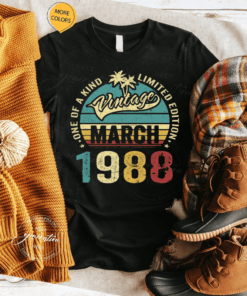 Vintage 34 Years Old March 1988 Decorations 34Th Birthday Shirts