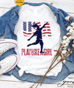 1996 Atlanta Olympics T-Shirt Play Like Girl USA Flag TShirts