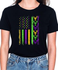 American Flag Mardi Gras T Shirt Mardi Gras Crawfish Outfit T-Shirt