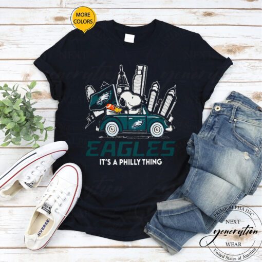 2023 Philadelphia Eagles Snoopy And Woodstock Drive Car It’s A Philly Thing Men’s TShirts