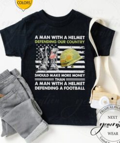 A man with a helmet defending our country America Veteran flag shirt