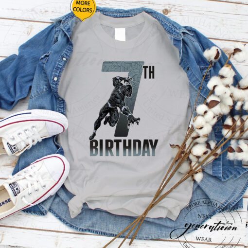 Black Panther Birthday - Action Pose 7th Birthday Shirts