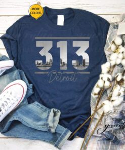 Detroit Lines T-Shirt 313 Area Code Skyline Michigan Vintage TShirt