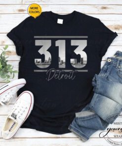 Detroit Lines T-Shirt 313 Area Code Skyline Michigan Vintage TShirts
