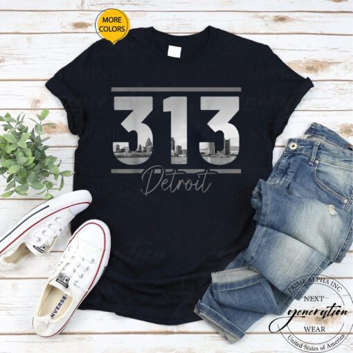 Detroit Lines T-Shirt 313 Area Code Skyline Michigan Vintage TShirts