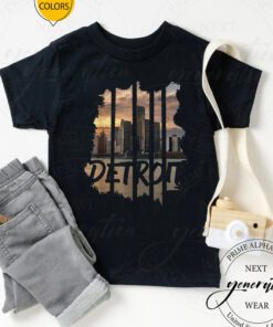 Detroit Lines T-Shirt City Sky Line Michigan Trendy TeeShirts