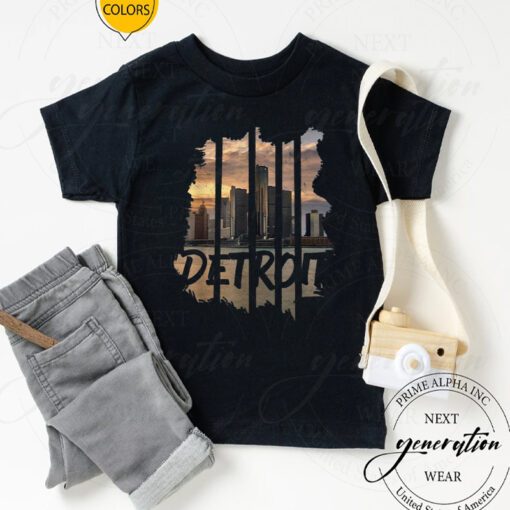 Detroit Lines T-Shirt City Sky Line Michigan Trendy TeeShirts