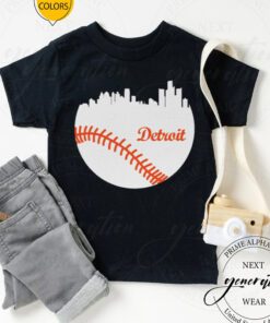 Detroit Lines T-Shirt Michigan Baseball City Skyline Laces TShirts