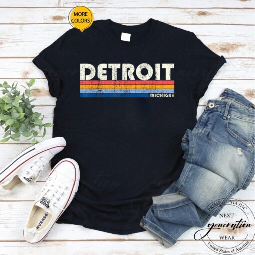 Detroit Lines T-Shirt Vintage 70s 80s Style Detroit Mi Tee Shirt