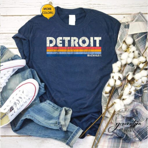 Detroit Lines T-Shirt Vintage 70s 80s Style Detroit Mi Tee Shirts