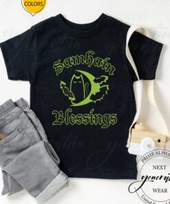 Samhain T-Shirt Black Cat Samhain Blessings Cool TeeShirts