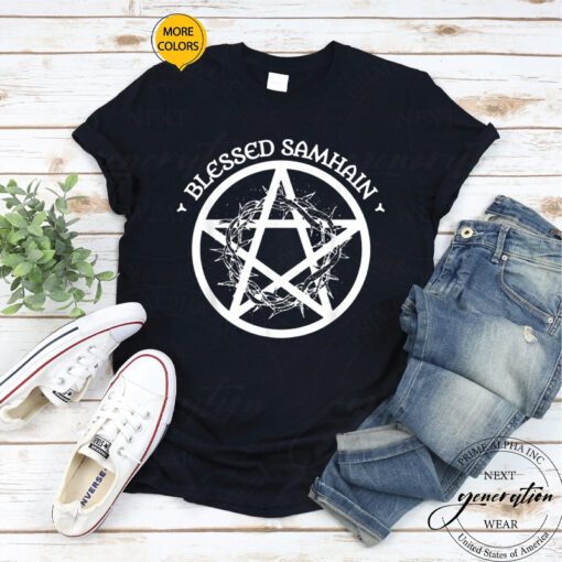 Samhain T-Shirt Blessed Samhain Halloween Celtic Pagan Wicca TShirts