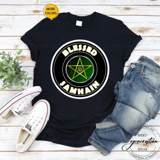 Samhain T-Shirt Blessed Samhain Pagan Halloween Cool Tee Shirt