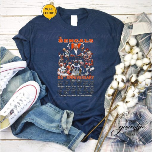 The Cincinnati Bengals 55th Anniversary 1968-2023 Thank You For The Memories Signatures tshirt