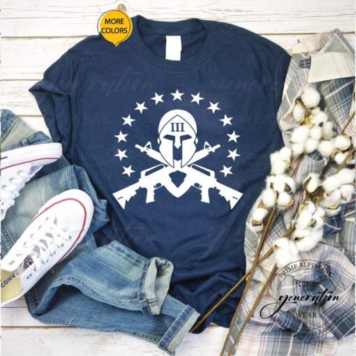 Three Percenter T-Shirt III% Spartan Helmet AR15 America TShirt