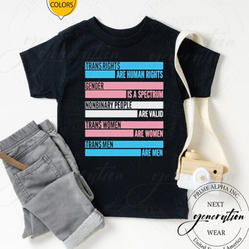 Trans Rights Are Human Rights Gender Is A Spectrum Nonbinary People Are Valid Trans Women Are Women Trans Men Are Men tshirts