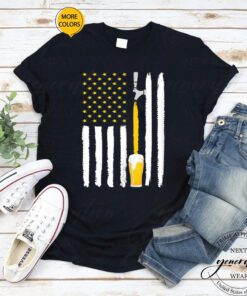 Womens Beer T-Shirt Craft Beer American Flag USA Tee Shirt