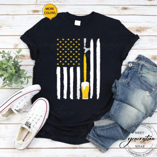 Womens Beer T-Shirt Craft Beer American Flag USA Tee Shirt