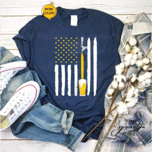 Womens Beer T-Shirt Craft Beer American Flag USA Tee Shirts