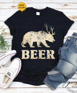 Womens Beer T-Shirt Vintage Bear Deer Funny Beer T-Shirt