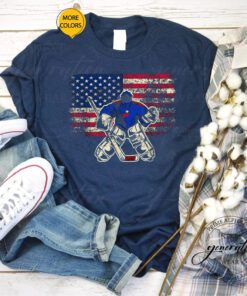 Hockey Goalie T-Shirt Vintage Ice Hockey USA Flag TShirt