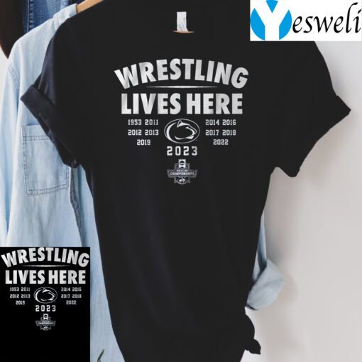 penn state wrestling lives here t-shirts