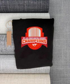 tech hokies 2023 acc women’s basketball tournament champions shield shirts