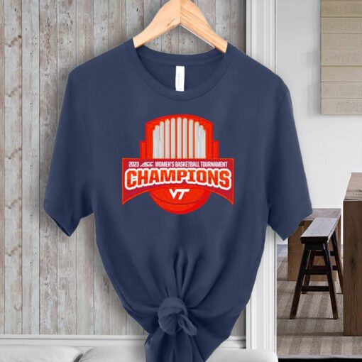 tech hokies 2023 acc women’s basketball tournament champions shield teeshirt