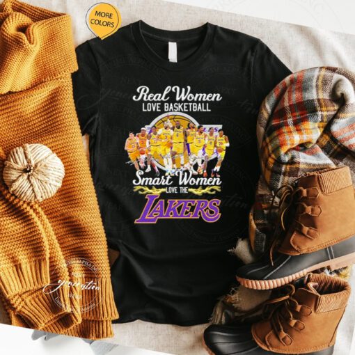 2023 Real women love basketball smart women love the Los Angeles Lakers light signatures t shirt