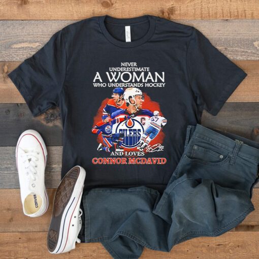 Never Underestimate A Woman Who Understands Hockey And Loves Connor Mcdavid Signature TShirt