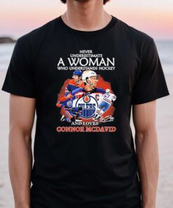 Never Underestimate A Woman Who Understands Hockey And Loves Connor Mcdavid Signature TShirts
