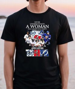 Never Underestimate A Woman Who Understands Sports Tampa Bay Buccaneers And Tampa Bay Lightning TShirt