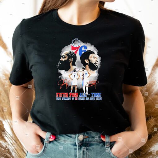 Philadelphia 76ers James Harden And Joel Embiid Fifth Pair All-Time Signatures TShirt