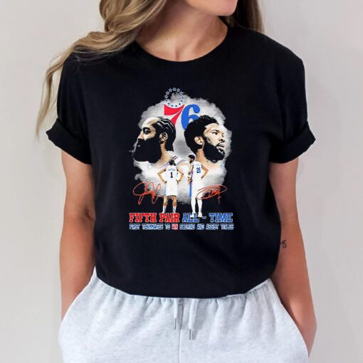 Philadelphia 76ers James Harden And Joel Embiid Fifth Pair All-Time Signatures TShirts