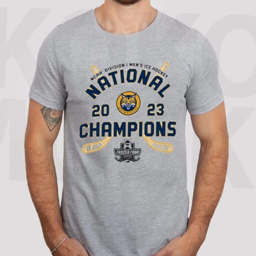 Quinnipiac Bobcats Champion 2023 Ncaa Men’s Ice Hockey National Champions Locker Room T-Shirt