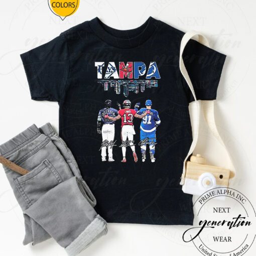 Randy Arozarena Mike Evans And Steven Stamkos Tampa Bay Skyline Sport Signatures TShirts