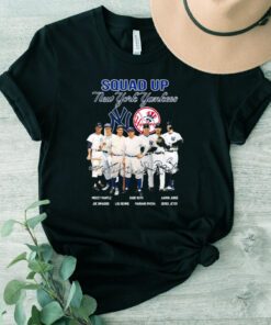 Squad up new york yankees mickey mantle babe ruth aaron judge signatures t shirt
