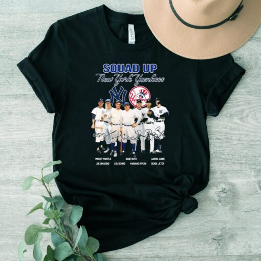 Squad up new york yankees mickey mantle babe ruth aaron judge signatures t shirt