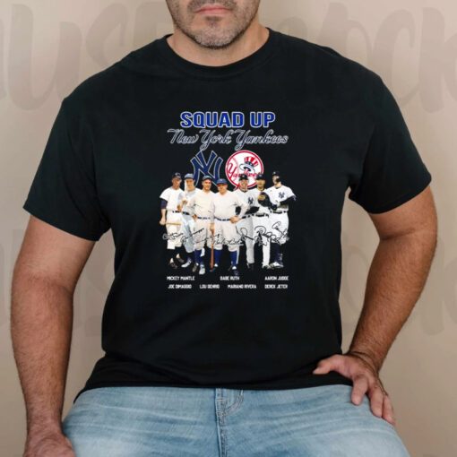Squad up new york yankees mickey mantle babe ruth aaron judge signatures t shirts