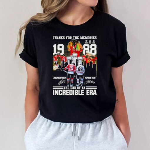 Thank You for memories 19 Jonathan Toews and 88 Patrick Kane the end of an incredible era tshirt