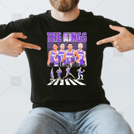 The Kings Malik Monk Keegan Murray Deaaron Fox And Domantas Sabonis Abbey Road Signatures T Shirts