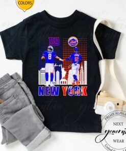 daniel jones new york giants and francisco lindor new york mets signature T-shirt