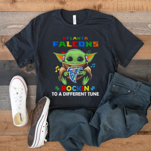 Baby Yoda Hug Atlanta Falcons Autism Rockin To A Different Tune t shirt