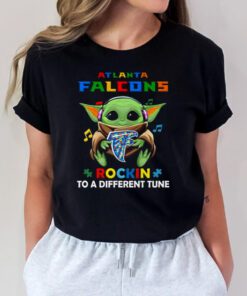 Baby Yoda Hug Atlanta Falcons Autism Rockin To A Different Tune t shirts