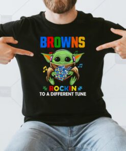 Baby Yoda Hug Cleveland Browns Autism Rockin To A Different Tune t shirts