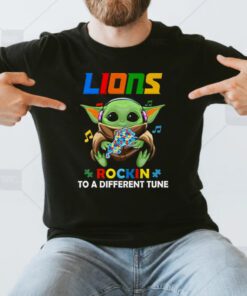 Baby Yoda Hug Detroit Lions Autism Rockin To A Different Tune t shirts