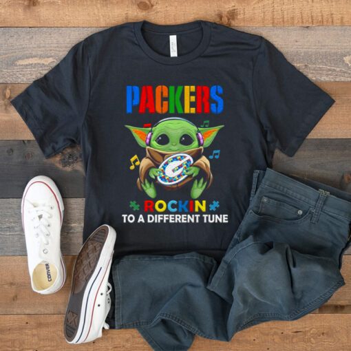 Baby Yoda Hug Green Bay Packers Autism Rockin To A Different Tune t shirt
