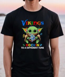Baby Yoda Hug Minnesota Vikings Autism Rockin To A Different Tune t shirt