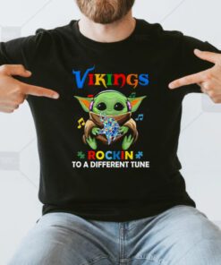 Baby Yoda Hug Minnesota Vikings Autism Rockin To A Different Tune t shirts