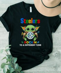 Baby Yoda Hug Pittsburgh Steelers Autism Rockin To A Different Tune t shirts